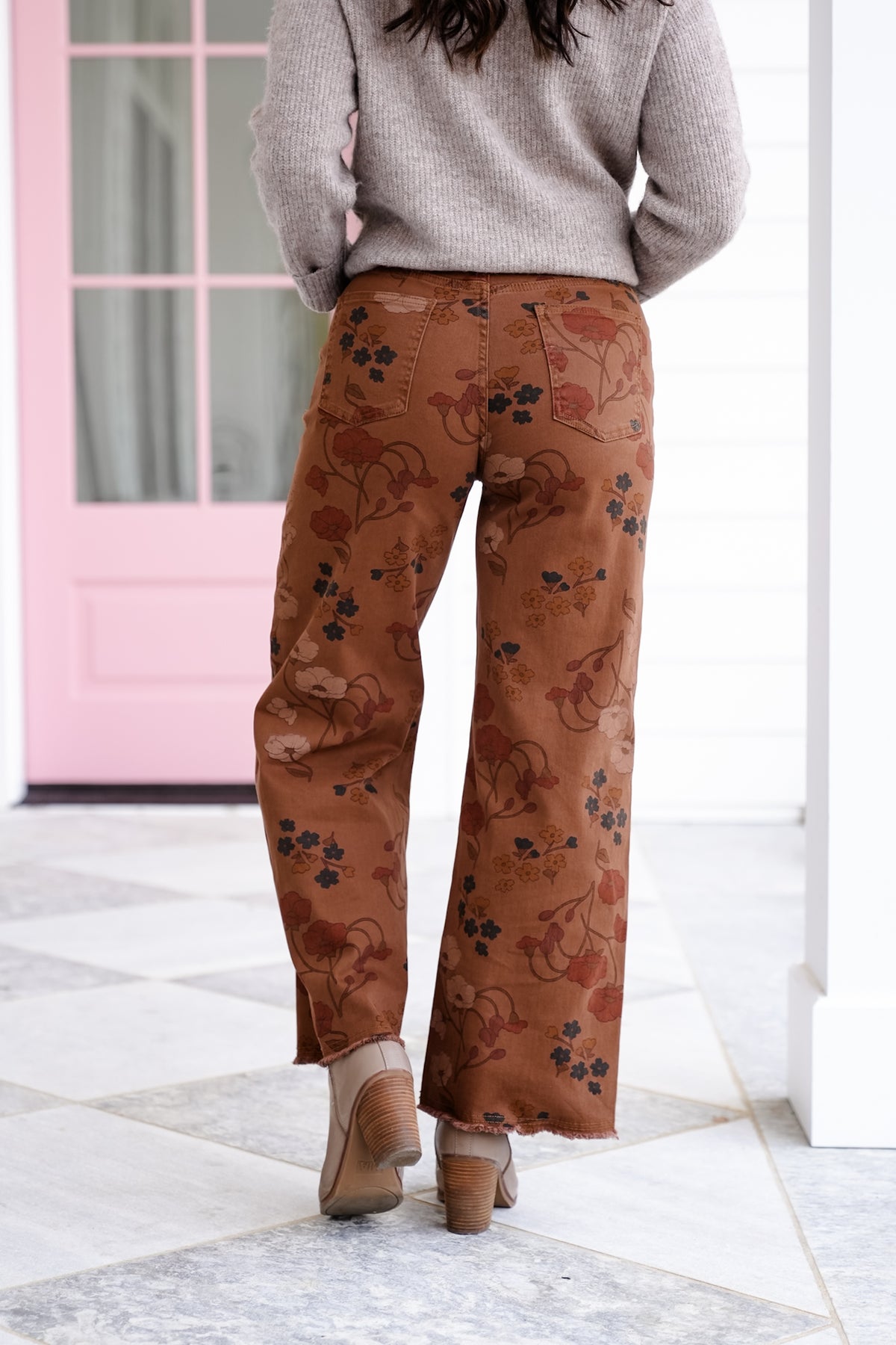 Floral Print Washed Stretch Twill Pants