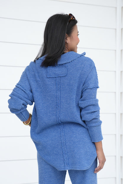 Mineral Washed Waffle Knit Long Sleeve Top