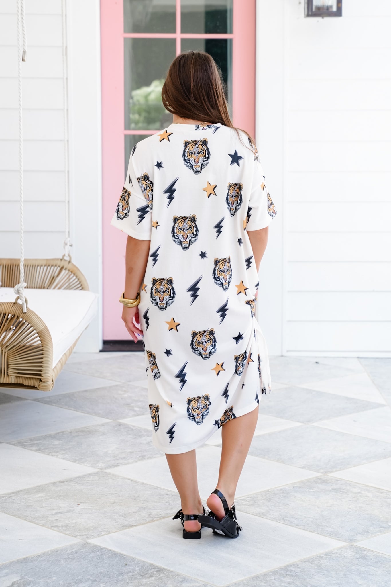 Tiger Print Short Sleeve Midi Dress