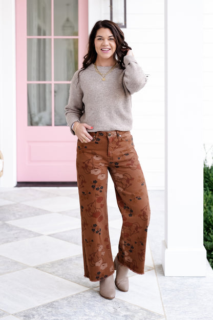 Floral Print Washed Stretch Twill Pants