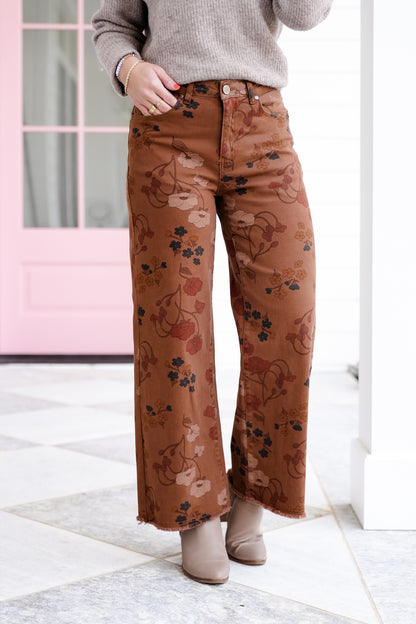Floral Print Washed Stretch Twill Pants