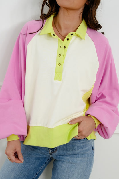 Long Sleeve Button Up Pullover Top