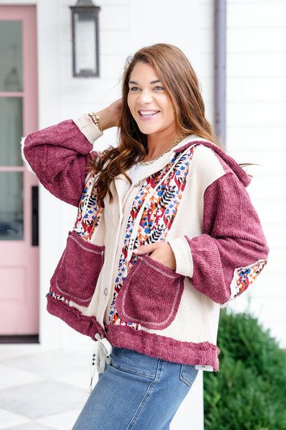 POL Floral Print Long Sleeve Button Up Hoodie Jacket