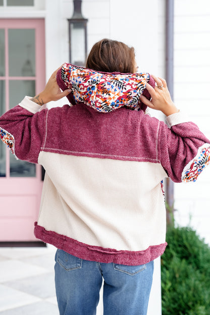 POL Floral Print Long Sleeve Button Up Hoodie Jacket