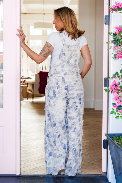 POL Floral Print Wide Leg Overalls