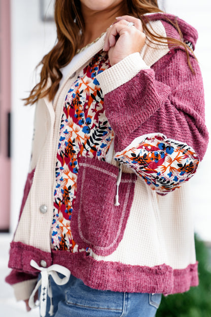 POL Floral Print Long Sleeve Button Up Hoodie Jacket