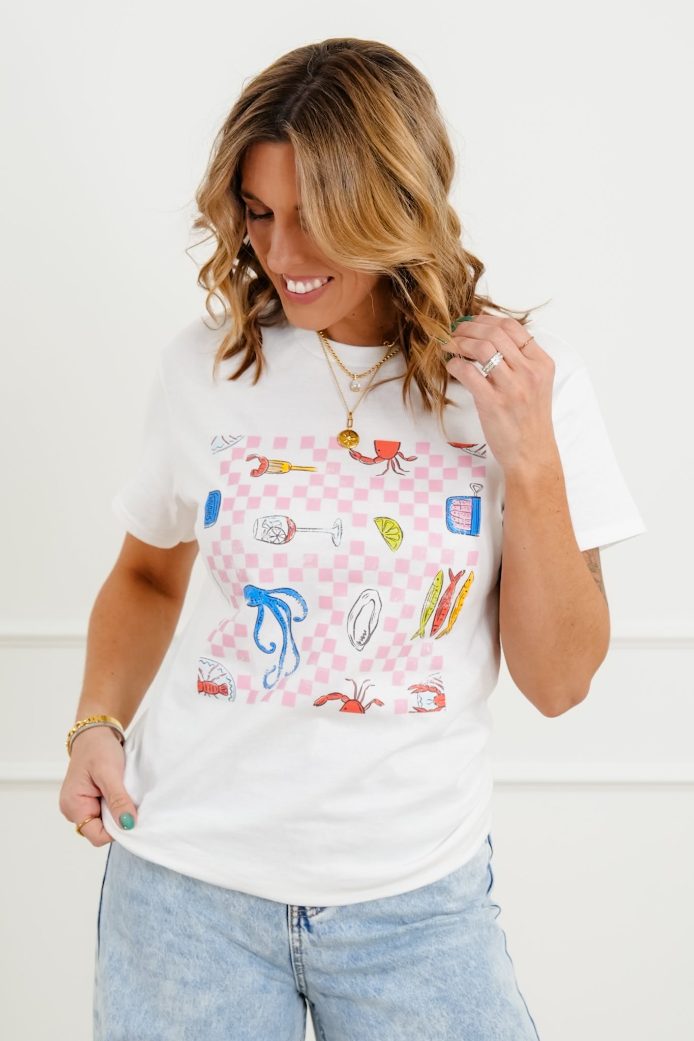 Plus/Reg Short Sleeve Seafood Graphic Tee