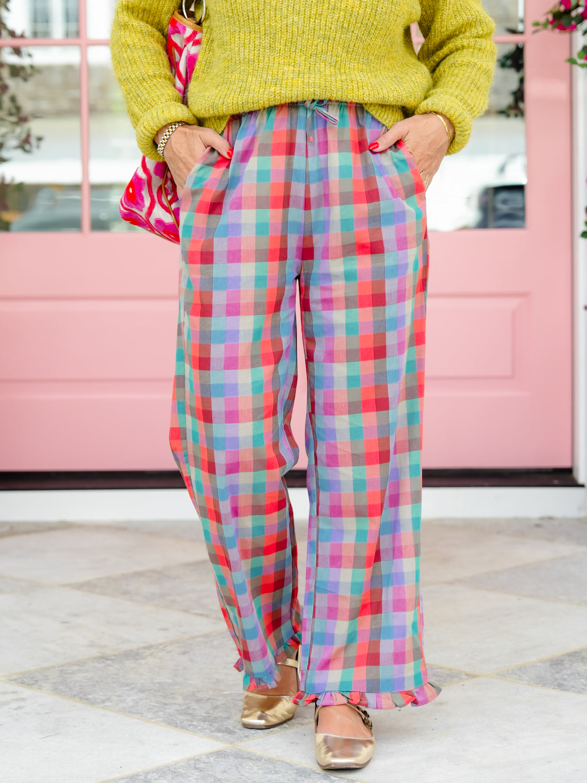 Elastic Waist Multi Color Plaid Pants With Pockets - Freckled Poppy