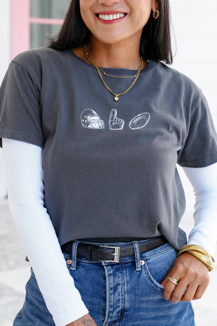 Short Sleeve Football Trio Graphic Crop Top
