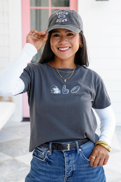 Short Sleeve Football Trio Graphic Crop Top