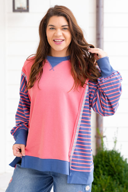Striped Color Block Long Sleeve Knit Top