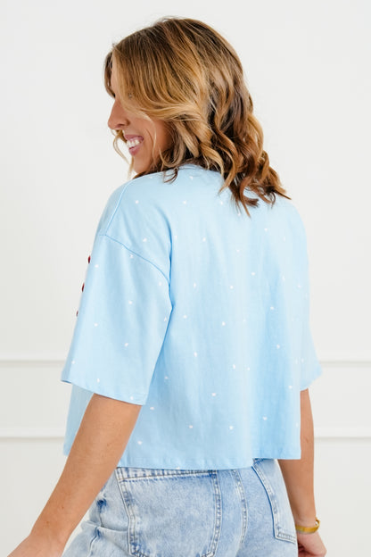 Restock! Short Sleeve Ribbon American Flag Top with Bow Detail