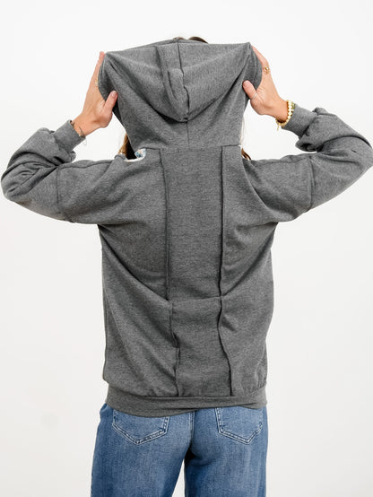 Plus/Reg Multi Color Contrast and Solid Knit Hoodie Top