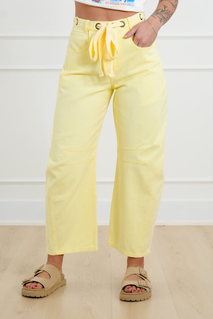 Wash High Waist Barrel Pants with Belt