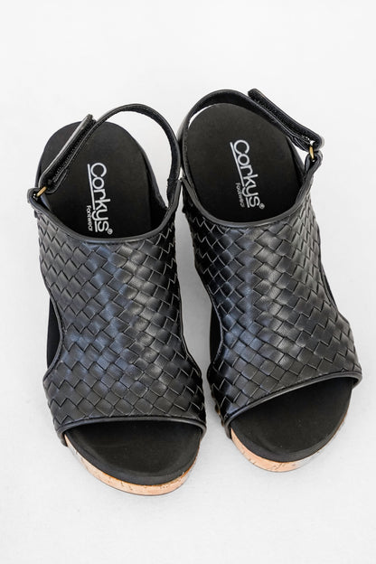 Corky's "Carley" Woven Platform Wedge Sandal with Cork Heel and Studded Detail