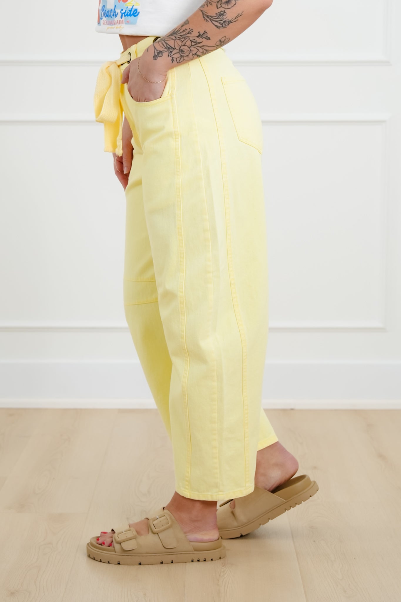 Wash High Waist Barrel Pants with Belt