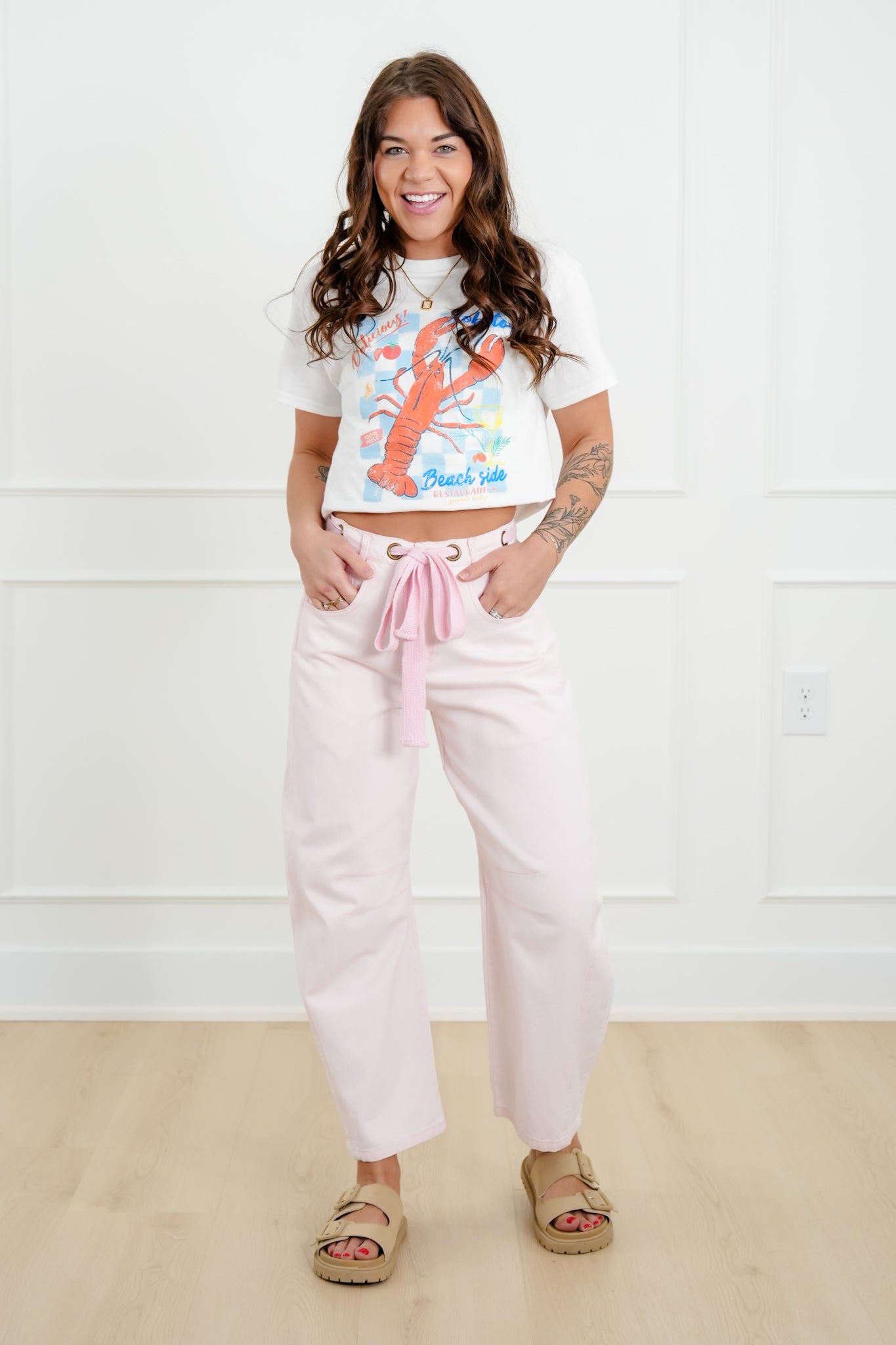 Wash High Waist Barrel Pants with Belt