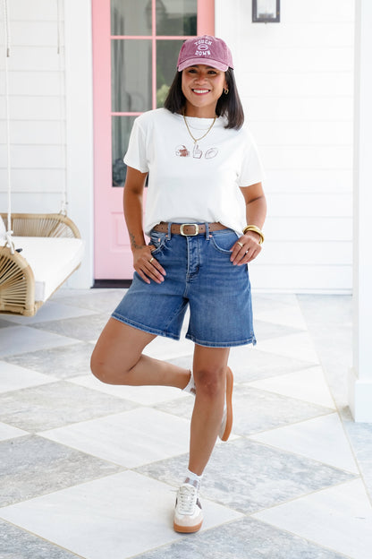 Short Sleeve Football Trio Graphic Crop Top