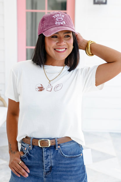 Short Sleeve Football Trio Graphic Crop Top