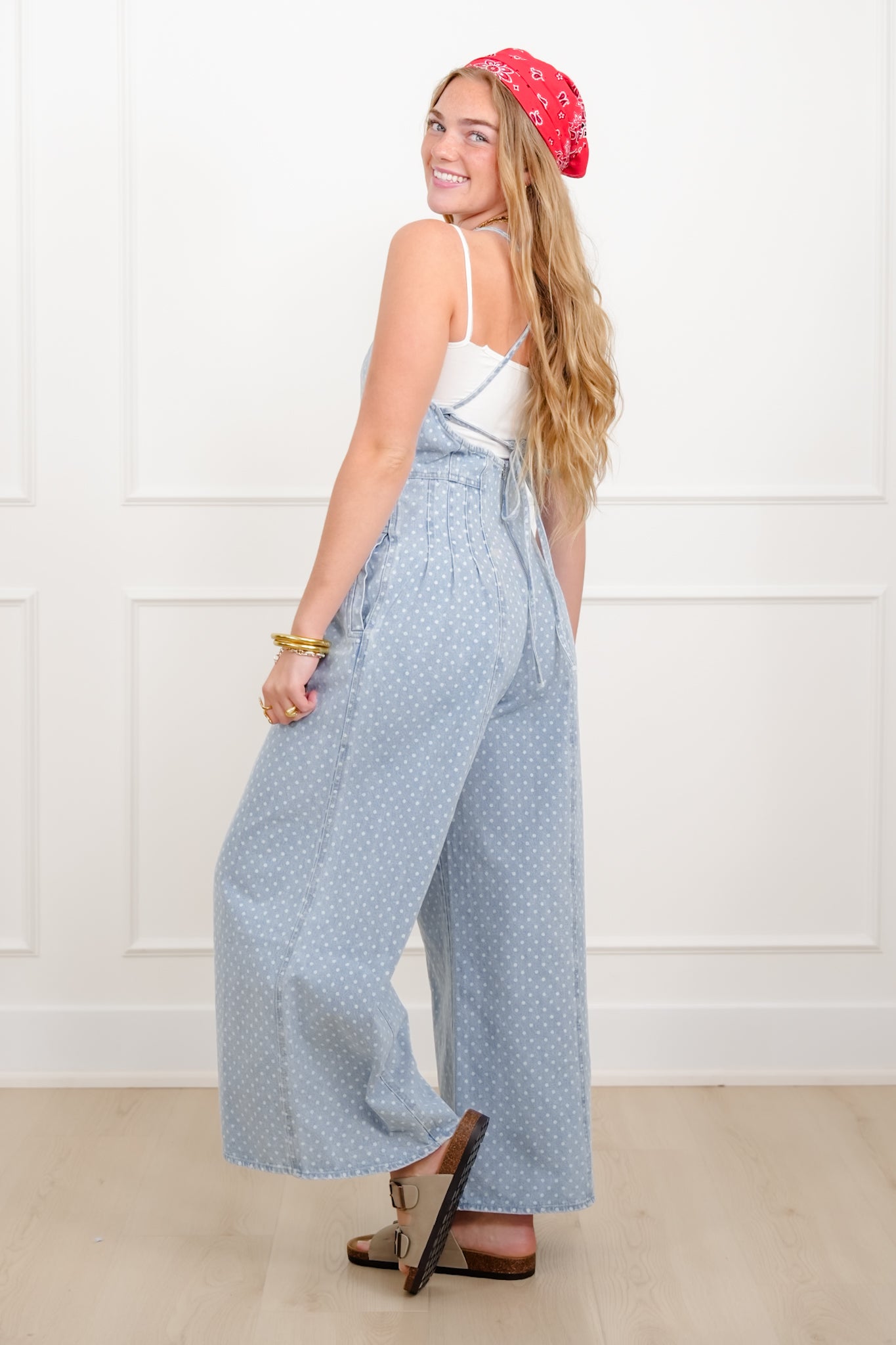 Polka Dot Pleat Sleeveless Overalls