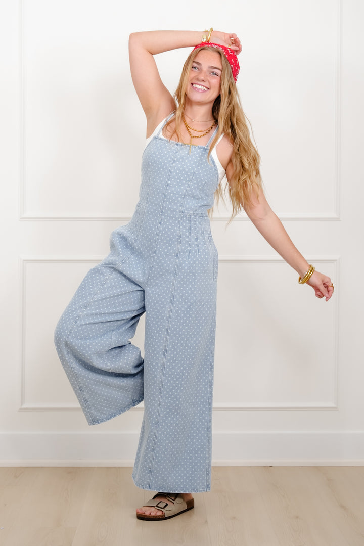 Polka Dot Pleat Sleeveless Overalls