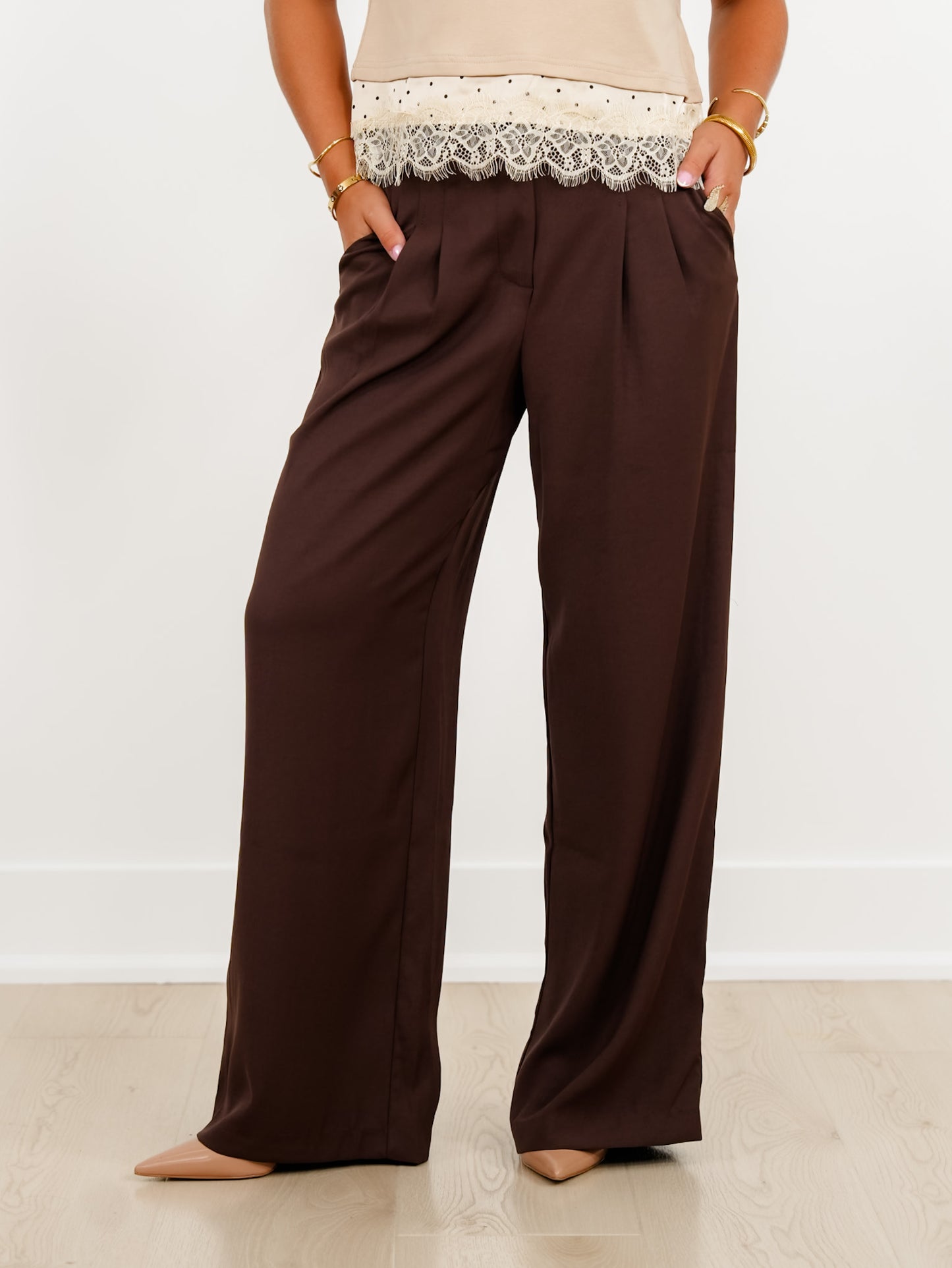 Solid Pleated High Waist Wide Leg Pants