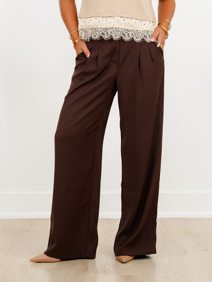Solid Pleated High Waist Wide Leg Pants