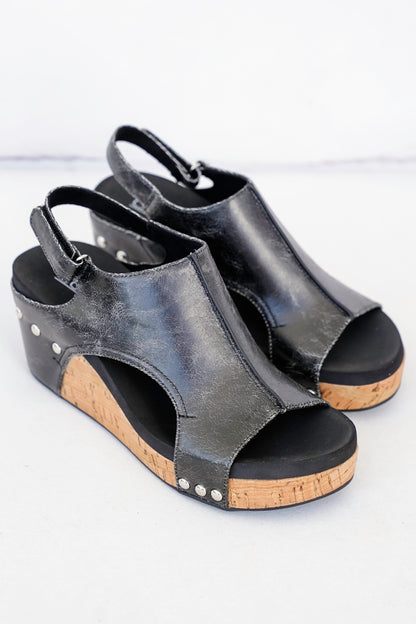 Corky's "Carley" Crackle Vegan Leather Wedge Sandal with Cork Platform and Stud Accents