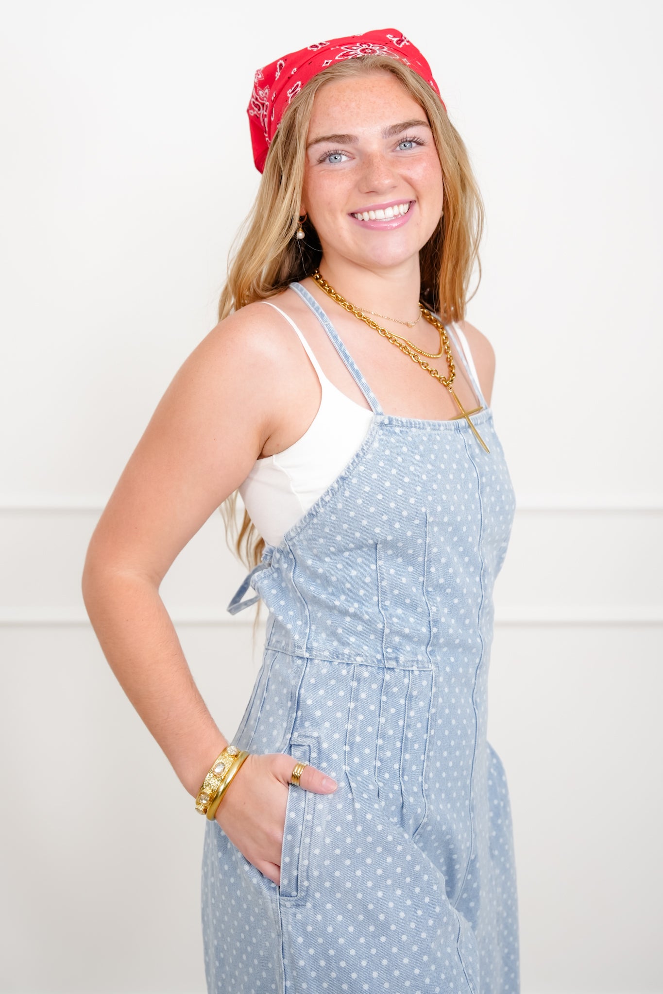 Polka Dot Pleat Sleeveless Overalls