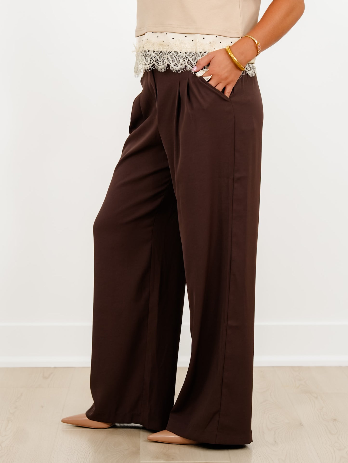 Solid Pleated High Waist Wide Leg Pants