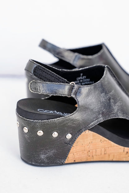 Corky's "Carley" Crackle Vegan Leather Wedge Sandal with Cork Platform and Stud Accents