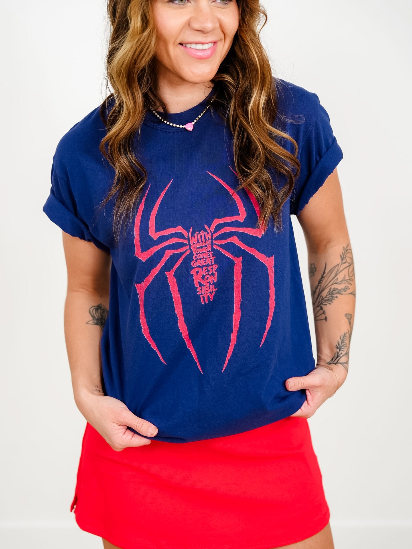 Plus/Reg Short Sleeve Navy With Great Power Comes Great Responsibility Graphic Tee
