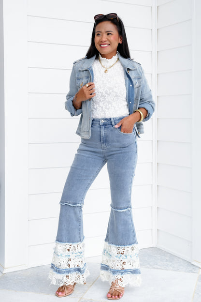 POL Denim Flare Leg Jeans with Lace