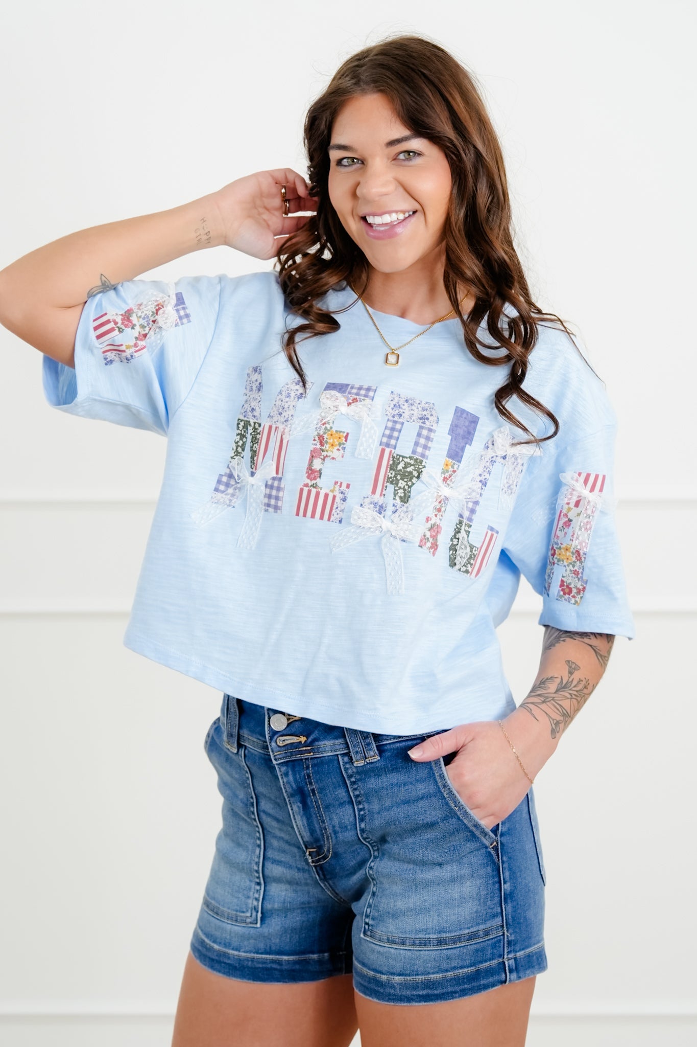 Short Sleeve "America" Top with Bow