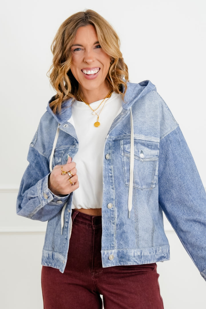 Acid Print Long Sleeve Hooded Button Down Jacket