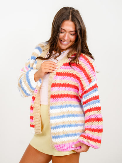 Multi Color Stripe Open Sweater Cardigan - Freckled Poppy