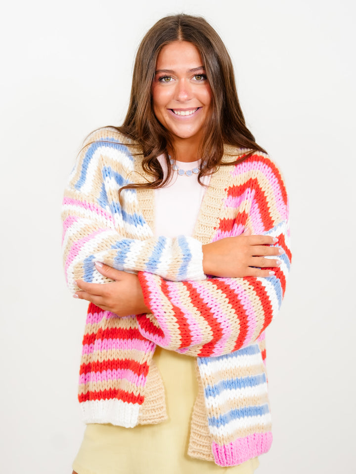 Multi Color Stripe Open Sweater Cardigan - Freckled Poppy