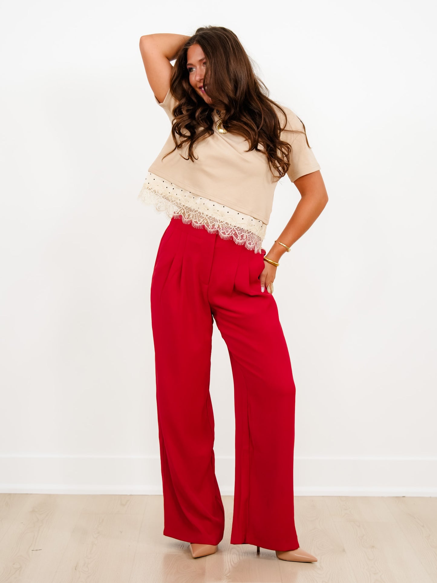 Solid Pleated High Waist Wide Leg Pants