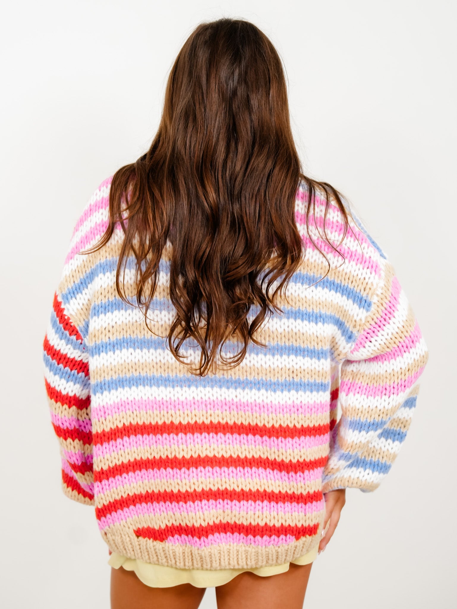 Multi Color Stripe Open Sweater Cardigan - Freckled Poppy