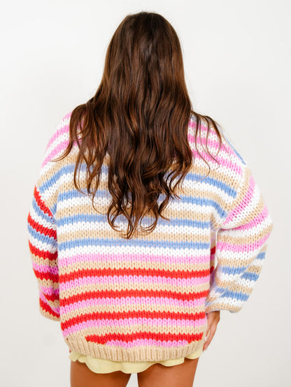 Multi Color Stripe Open Sweater Cardigan - Freckled Poppy