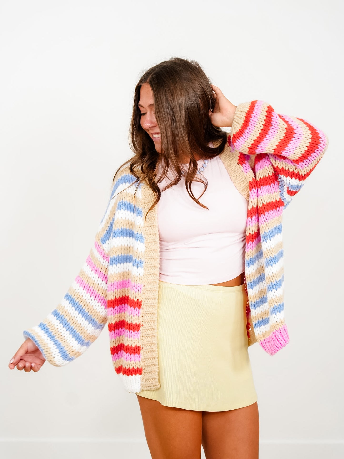 Multi Color Stripe Open Sweater Cardigan - Freckled Poppy
