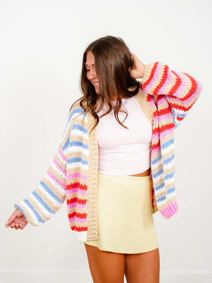 Multi Color Stripe Open Sweater Cardigan - Freckled Poppy
