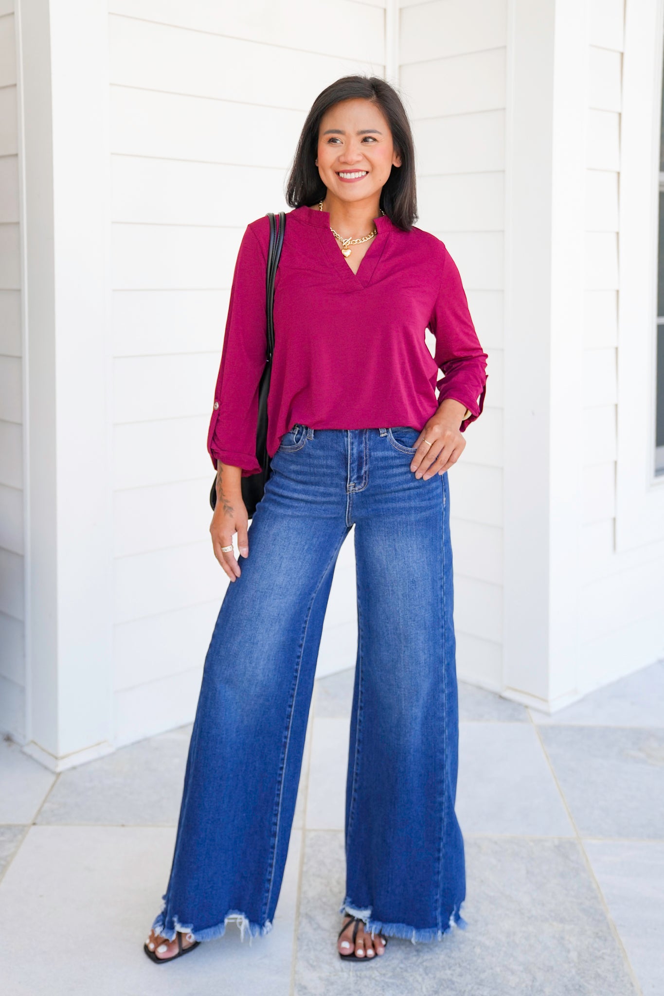 Door Buster! Plus/Reg 3/4 Sleeve Split Neck Tunic Top