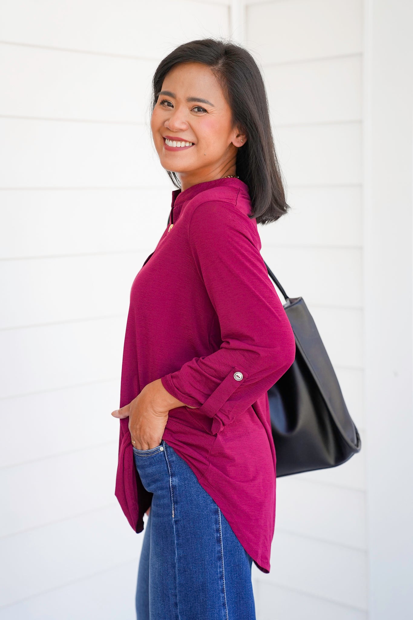 Door Buster! Plus/Reg 3/4 Sleeve Split Neck Tunic Top