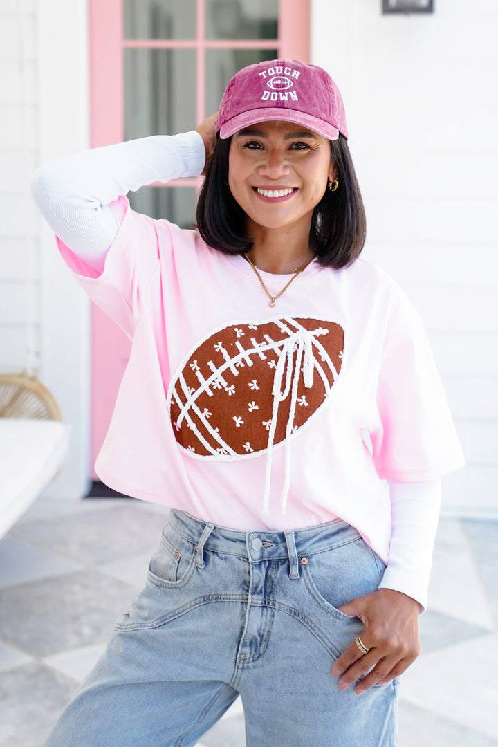 Short Sleeve Round Neck Top with Football Detail
