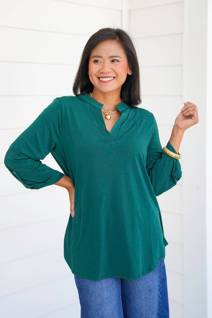 Door Buster! Plus/Reg 3/4 Sleeve Split Neck Tunic Top