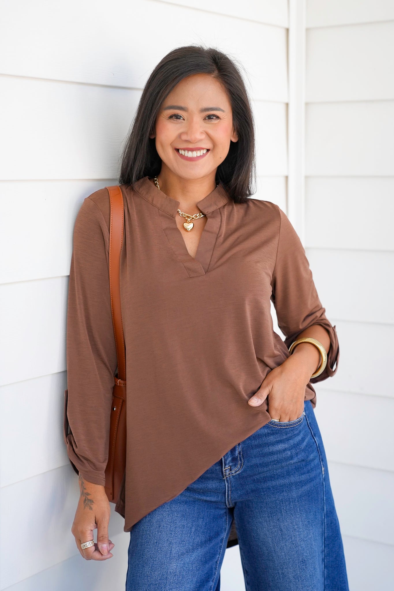 Door Buster! Plus/Reg 3/4 Sleeve Split Neck Tunic Top