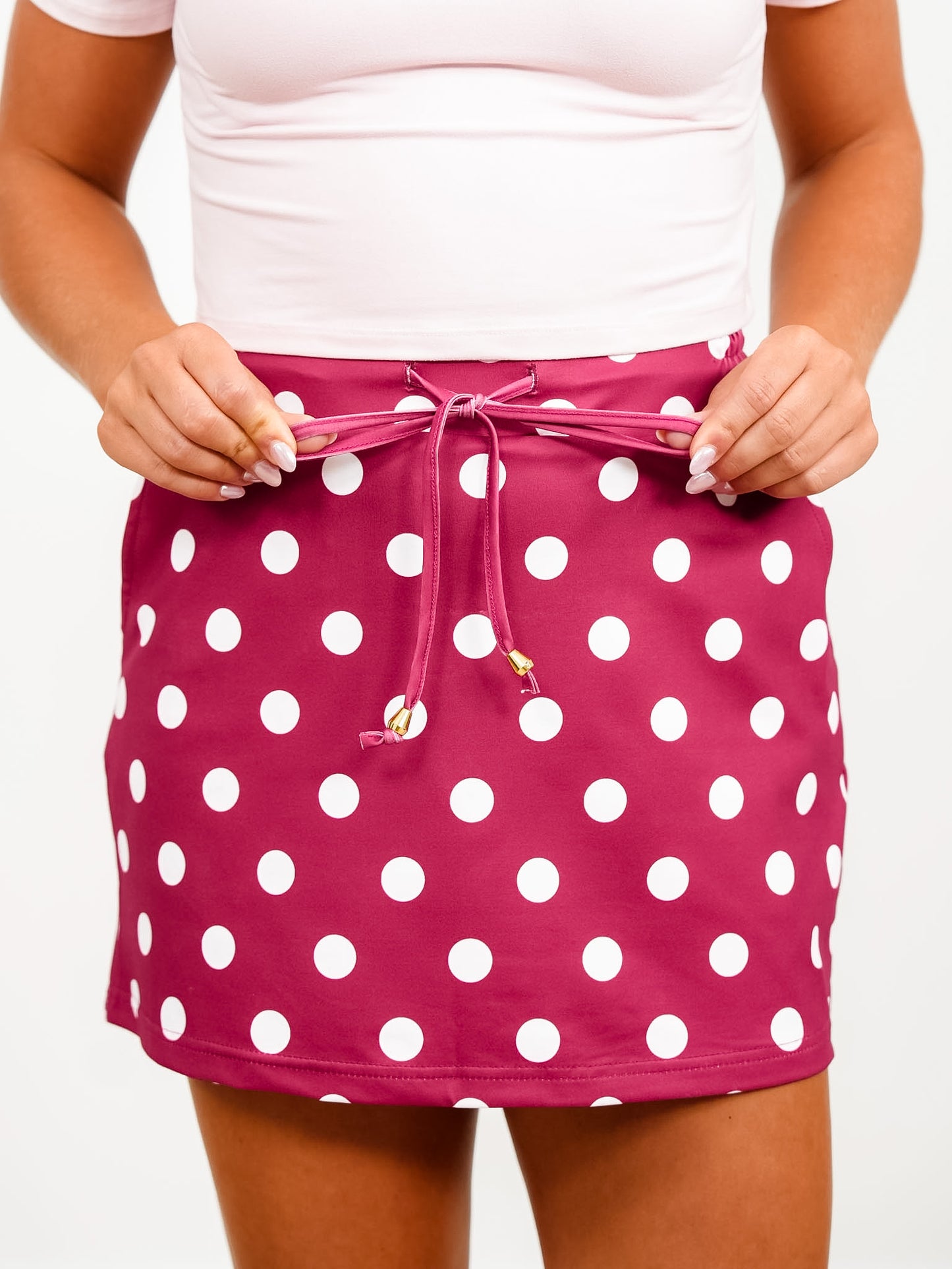 Plus/Reg Burgundy Polka Dot Elastic Waist Skirt - Freckled Poppy