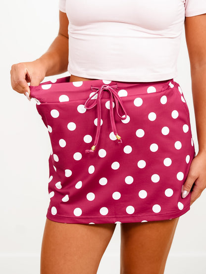 Plus/Reg Burgundy Polka Dot Elastic Waist Skirt - Freckled Poppy