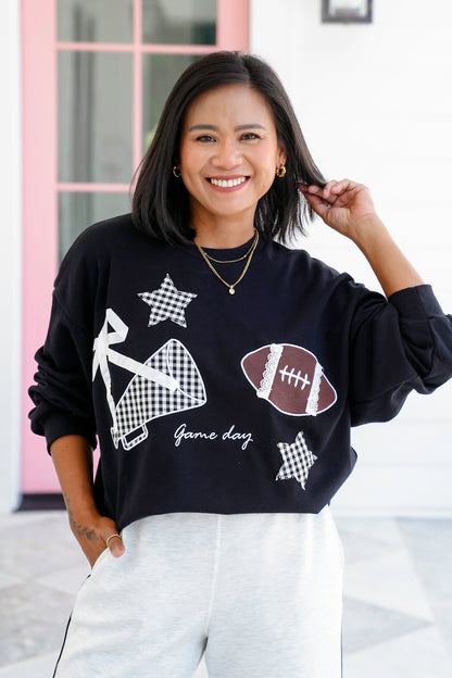 Patchwork Game Day Long Sleeve Pullover Sweatshirt